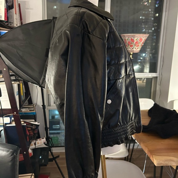 Sandro Smooth Black Leather Biker Jacket - Picture 8 of 9